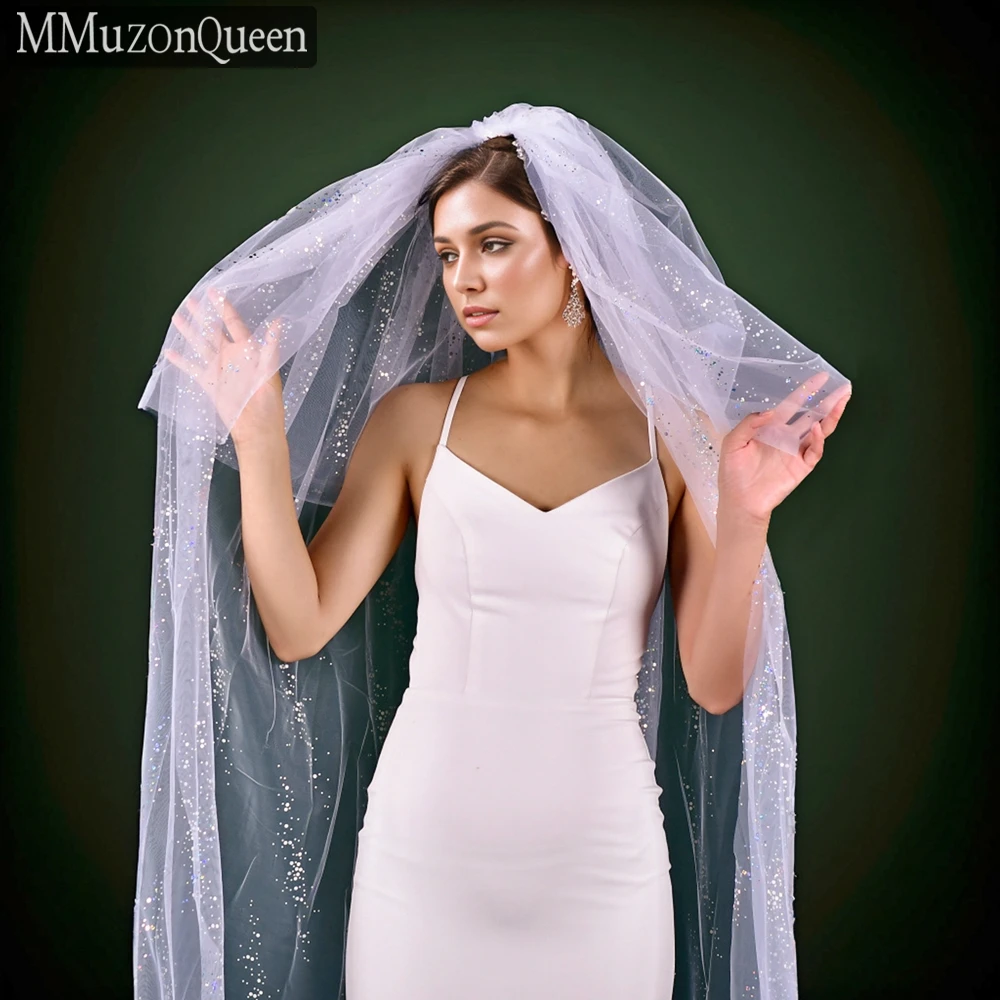 Sparkling Wedding Veil M01a Yarn With Sequins 2 Tier Glitter Tulle ddmysmile Veil For Bridal Wedding Accessories For Woman Smile