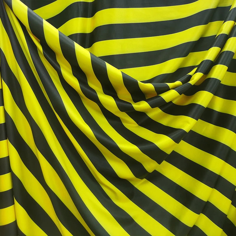 Side Milk 4 Beautful Silk Stretch Knitted Cotton/Spandex Fabric Yellow/black Stripes Print Cloth Sewing DIY Dance Clothing/Dress smile