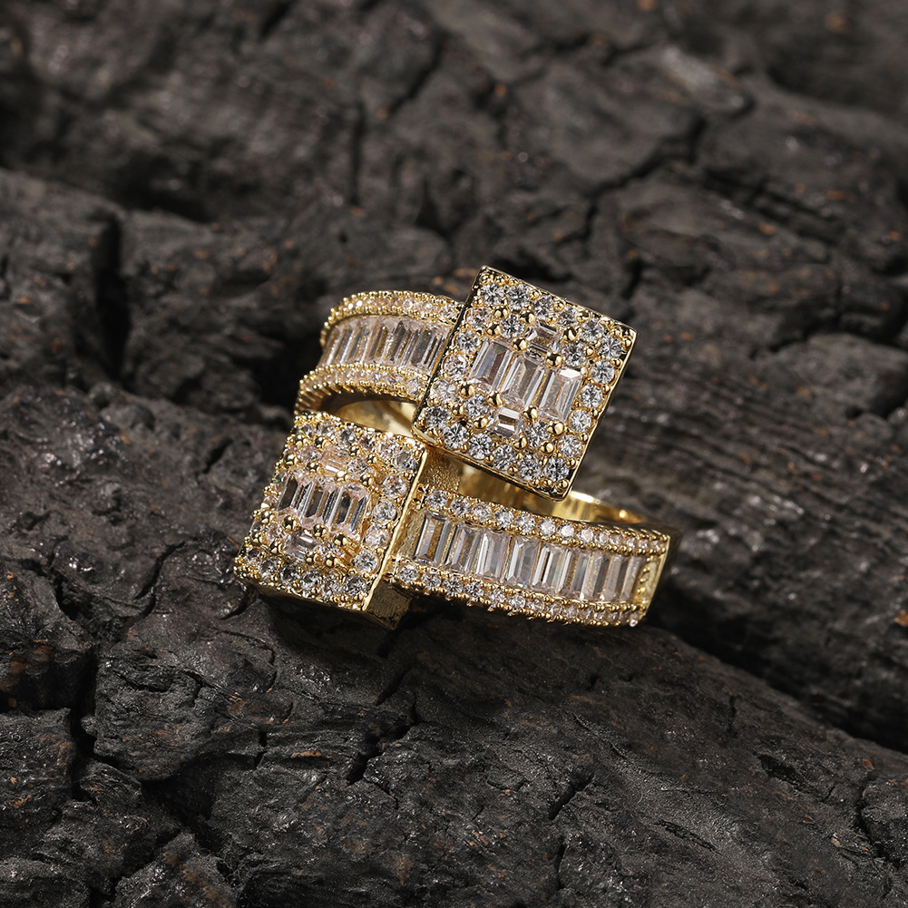 Hip Hop TopBling 5A T Zircon Cuff Ring White Gold Plated Jewelry for Men Women