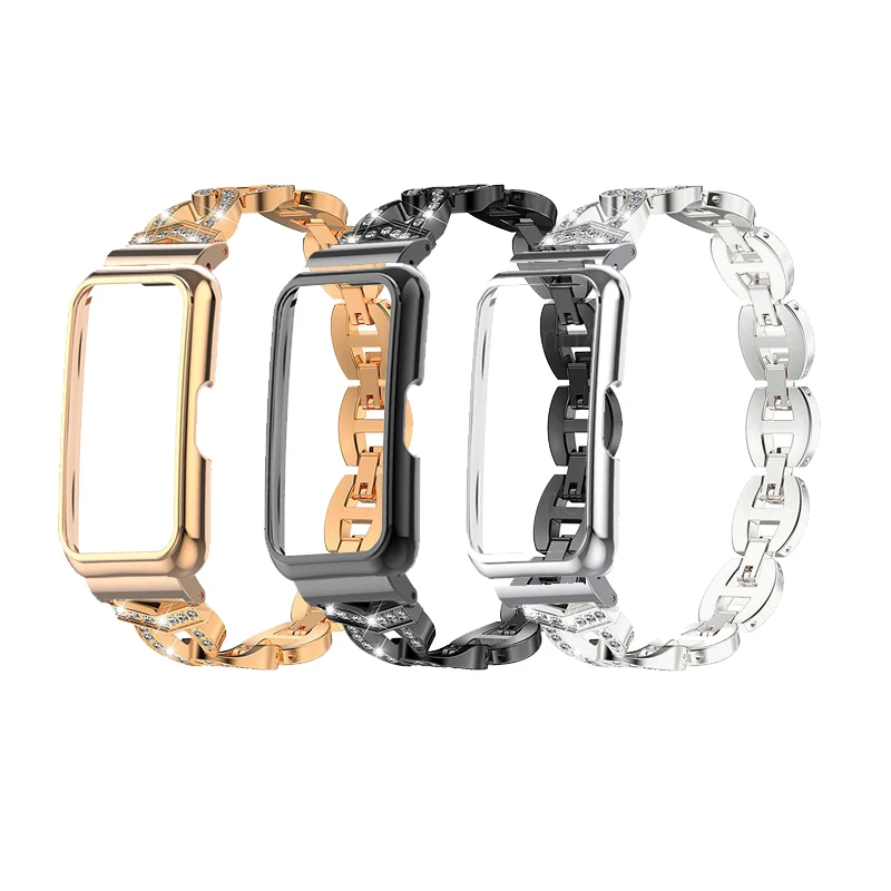 Bracelet Metal Case Dia Protector For Huawei Band 6/7/8 Smart Band Strap For Honor band 6/7 Protective Cover Shell Watchband smile