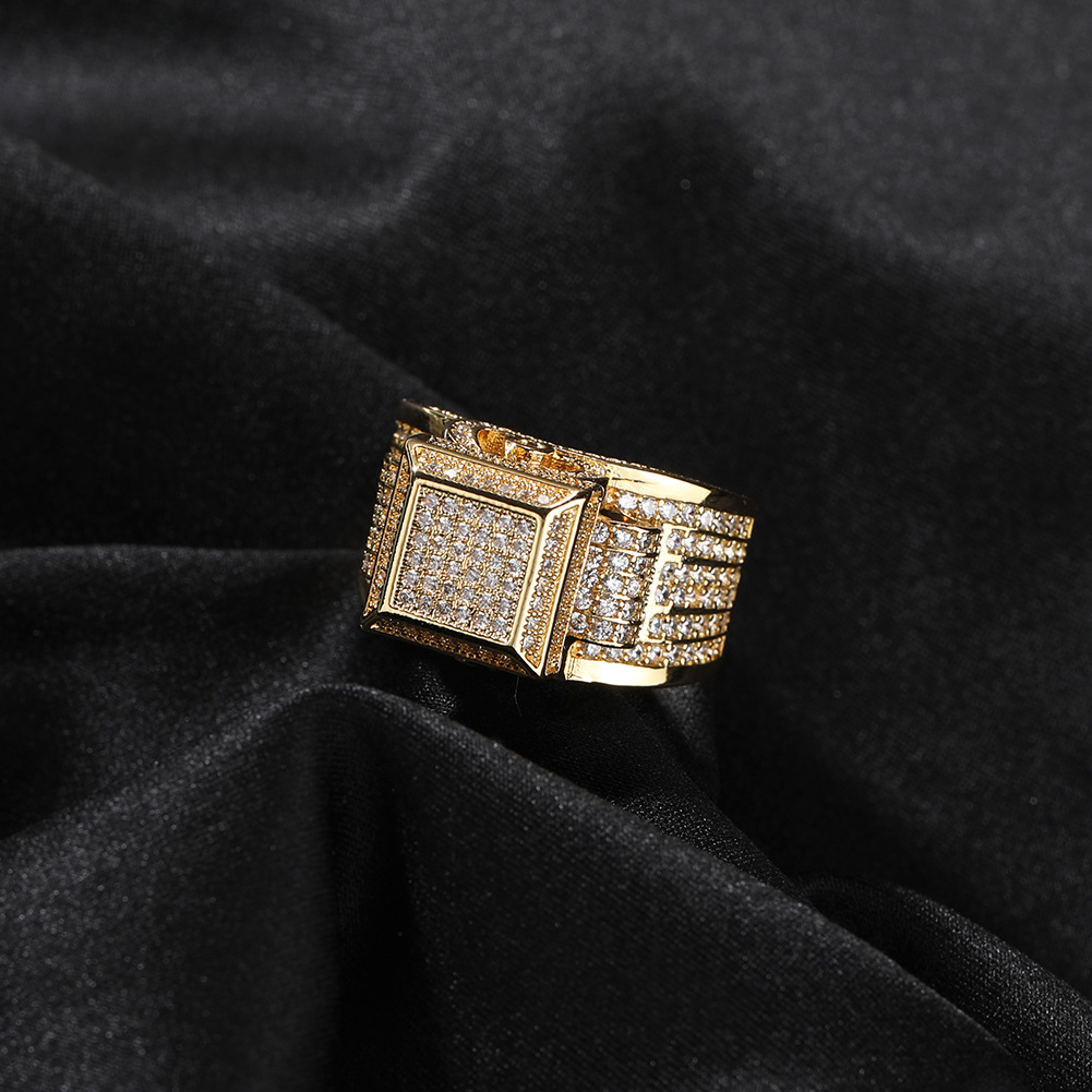 Hip Hop Cool Men Classic Square Casting Rings 5A Zircon 18K Real Gold Plated Jewelry Gifts