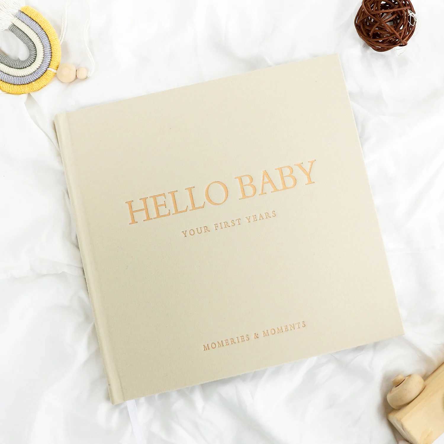 Albums Books Notepads Baby Memory Book Hello Baby Beige Keepsake PreGNancy Record Growth First Year Milestone Journal New Parents Clipbook Album WX5.2
