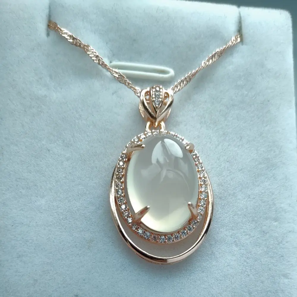 S Natural White Suits ddmysmile Chalcedony Sier Plated Stone Set Lady Agate Ring Water Drop Earrings HANFU Jewelry Gemstone Pendant Smile