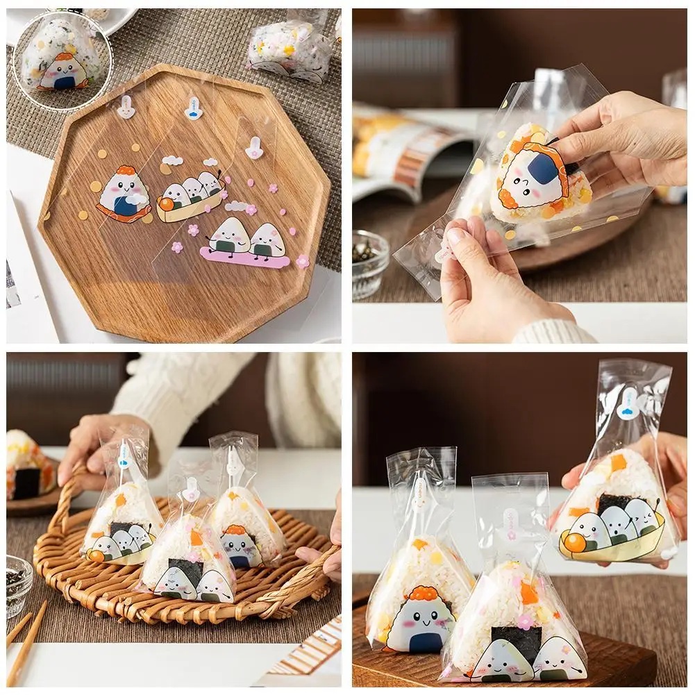 Double Layers Triangle Rice Ball Packing Bag Cherry Onigiri Packaging Anti-fog Tear Bag Blossoms Sushi Panda Easy Accessori D0P2