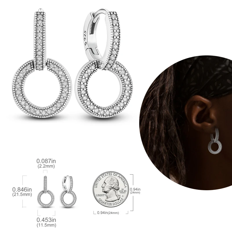 Hot Sell Sterling Sier Heart 2025 new Earrings Fit Original Charms Hoop Earrings For Women girls Stud Earring Fine Jewelry DIY Gift