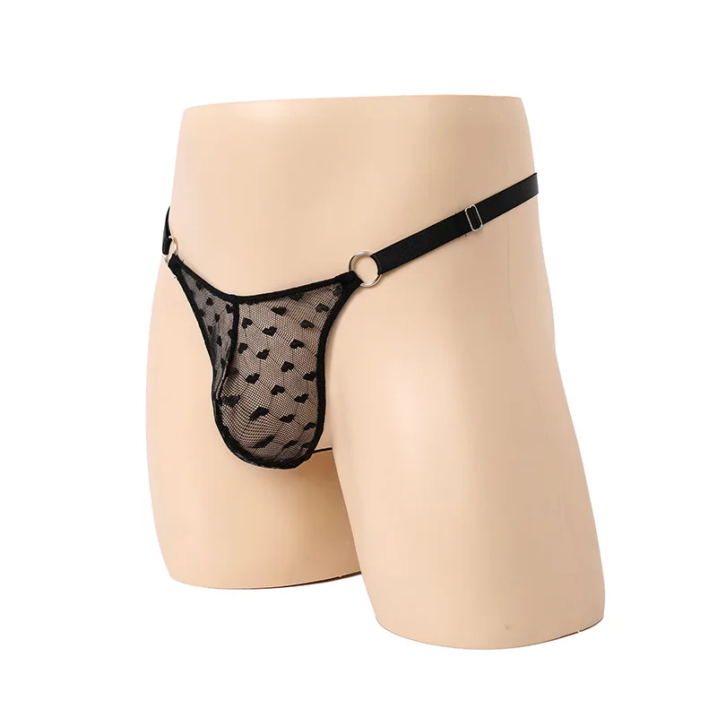 G-string Adjustable Men's Waist Sexy Sling Leopard Print Mesh Thongs Strap Underwear Low Waist Bikini Convex Pouch Lingerie smile