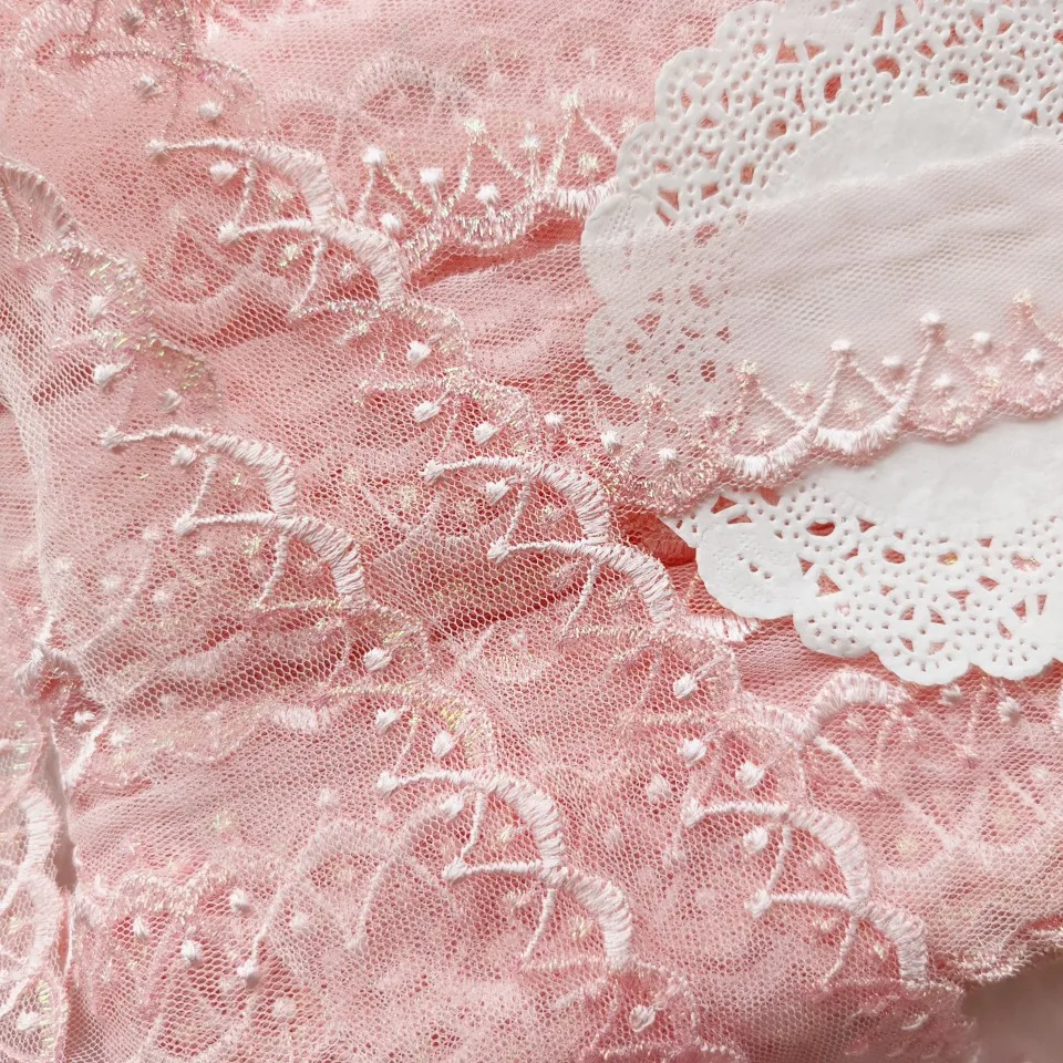 5Yards 3cm Soft Pink Mesh Thread Polyester Fabric Venise Lace Trim Embroidery Sewing Crafts Doll Material Lace Edge smile
