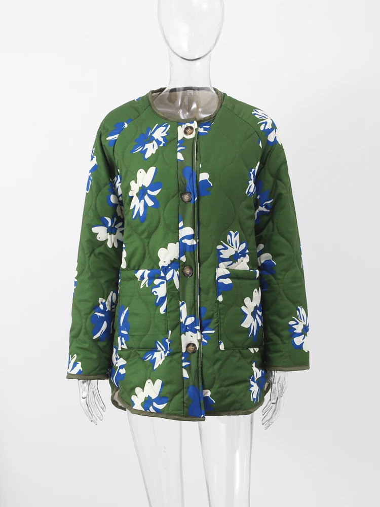 Print Jacket Women Thick Lambswool Long Sleeve Single Breasted Female Coat 2023 Autumn Winter New Big Pocket Lady Outwear smile