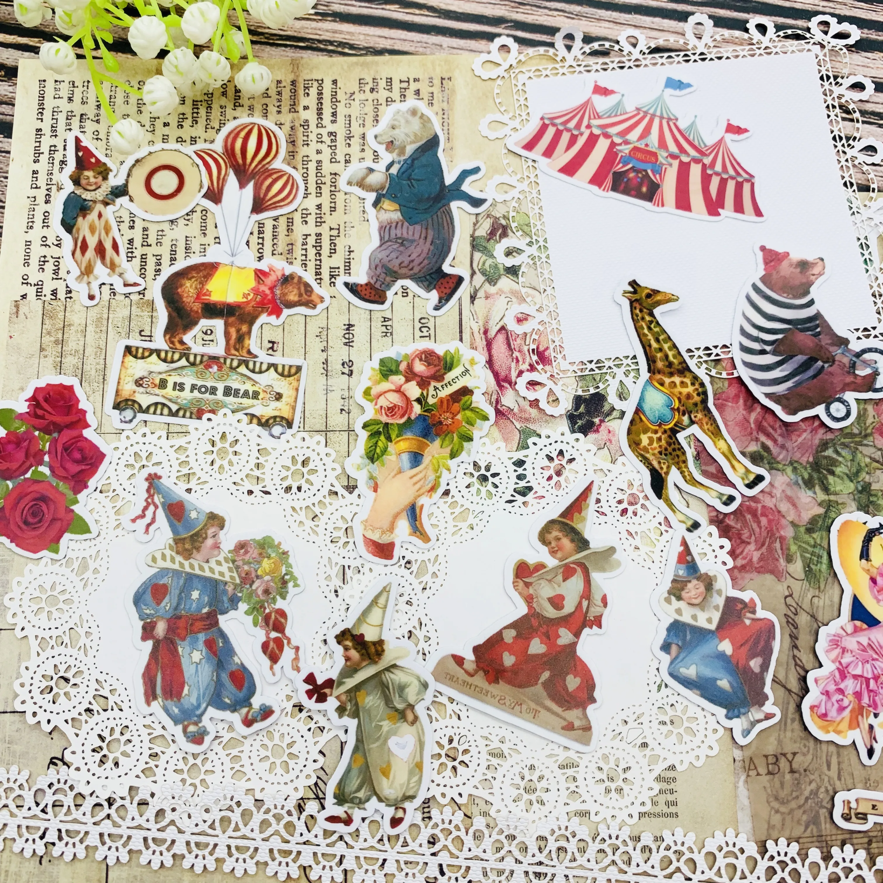 Theme Vintage Clown Circus Series Stickers DIY Scrapbooking Junk Journal Mobile Computer Happy Planner Decoration smile