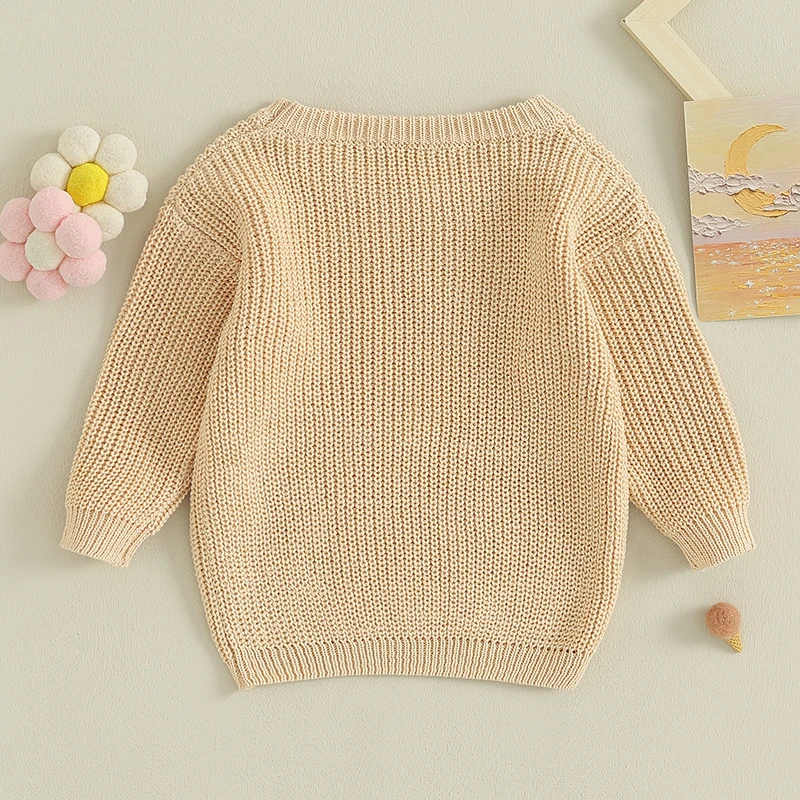 Lioraitiin 6-24M Autumn 2023-08-02 Girl Baby Sweater Flower Letter Pattern Long Sleeve Round Neck Knitwear Pullover smile