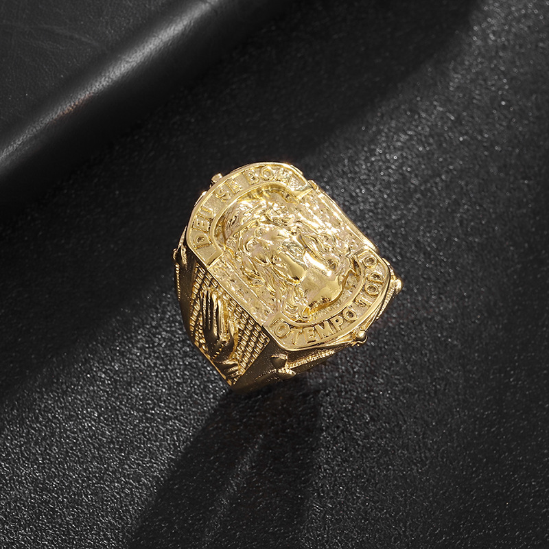 Hip Hop Jesus Casting Ring 18k Gold Plated Titanium Steel Religious Jewelry