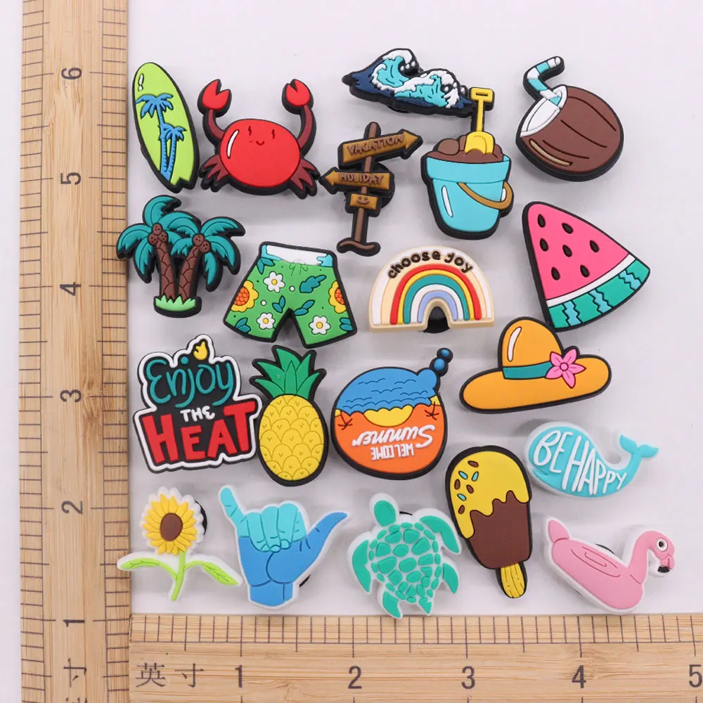1-20Pcs PVC Welcome Summer Crab Hat Coconut Fruit Sandals Shoe Buckle Charms Kids Decorations new DIY 2025 Holiday Gift