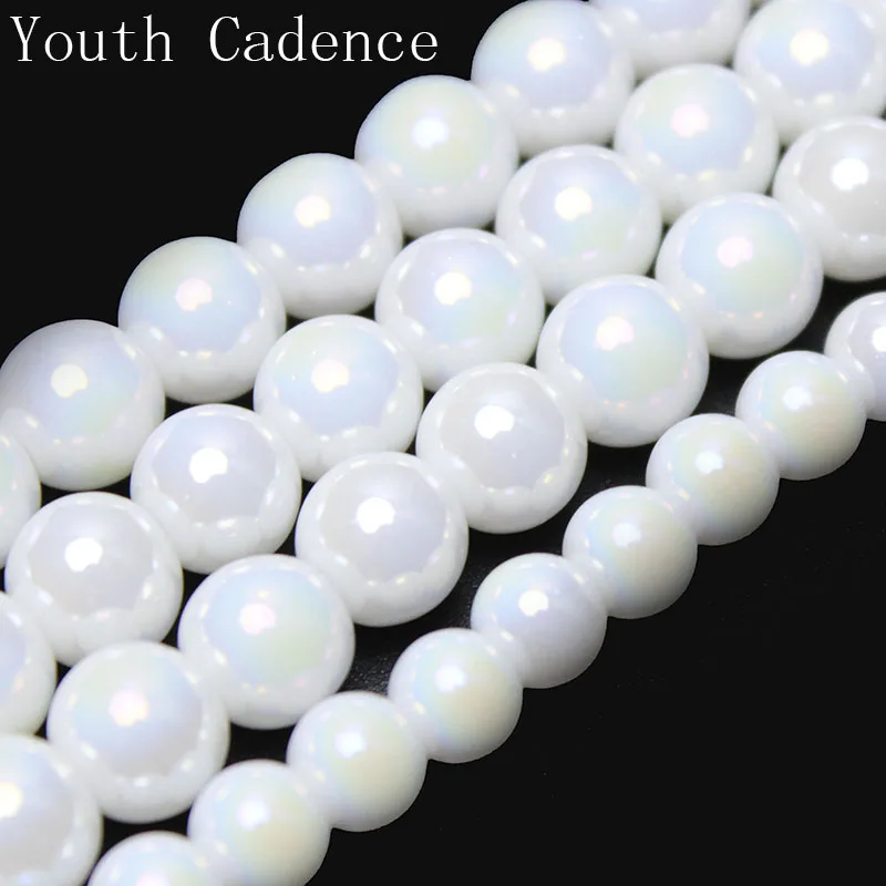Natural AB Color Porcelain White Crystal Beads Glass Round Loose Beads For Jewelry Making DIY Necklace Bracelet 15inches 6/8/10m