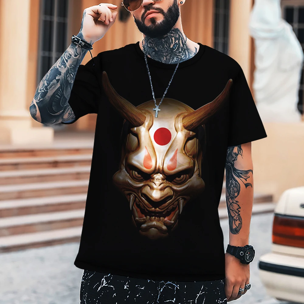Oni T-Shirt 3D Men Samurai ddmysmile Mask Style Design T Shirt Ghost Face Summer Handsome Comfortable Breathable 2023 New Top Smile