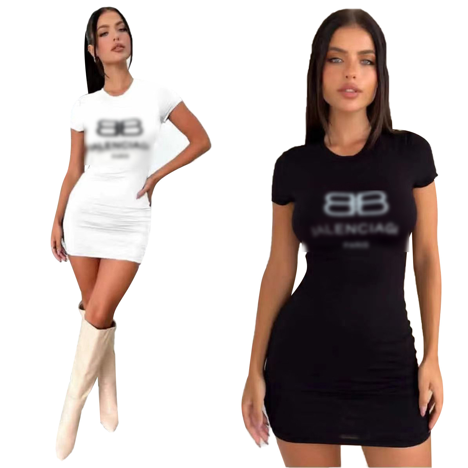 Fashion Womens Dresses Sexy O-neck Short Sleeve Printed High Waist Tight Dress Street Personality Women Vestidos Plus Size Evening Sundress Blouse Clothing