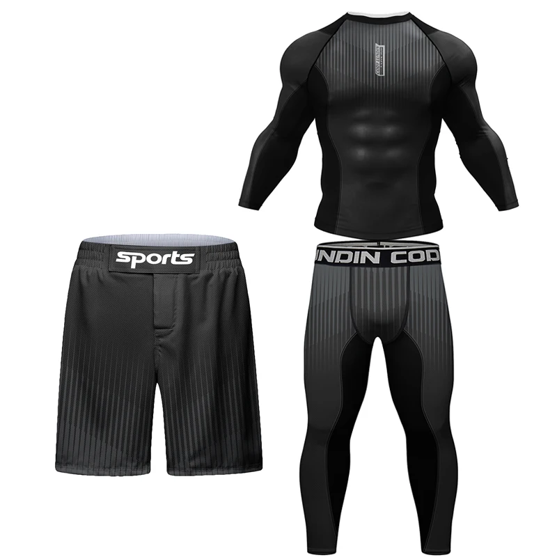 Rashguard Jiu Jitsu Kickboxing MMA T-Shirt +Pant Set Men Grappling Bjj Gi Boxing Rash Guard Sport Clothing Gym Muay ddmysmile Thai Shorts Smile +