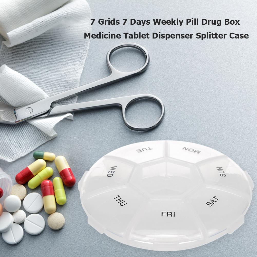 7 Days Weekly Pillbox Separate Container Portable Drugs Pill Container Round Plastic Transparent Health Care for Home Travel