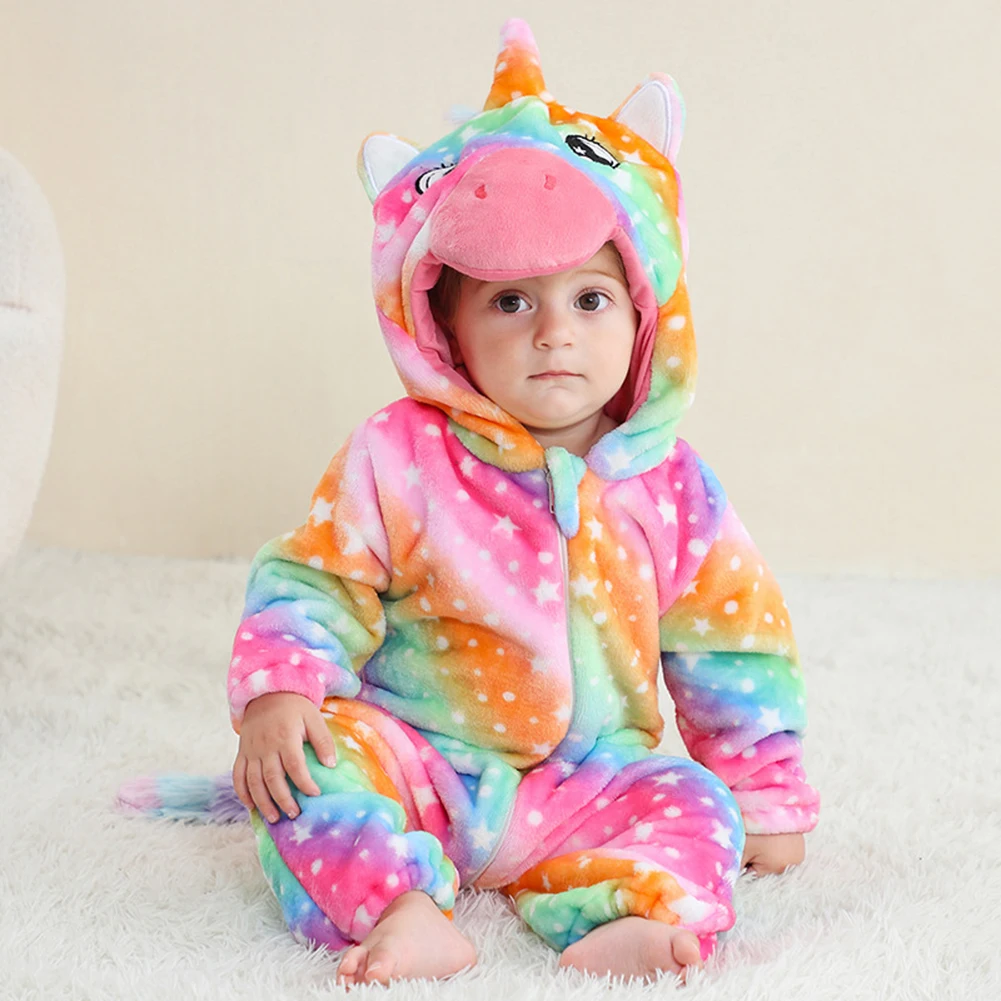 Cute Colorful Animal Warm Onesie Pajamas With Hood Soft Comfortable Night Clothes For Sleep Wear