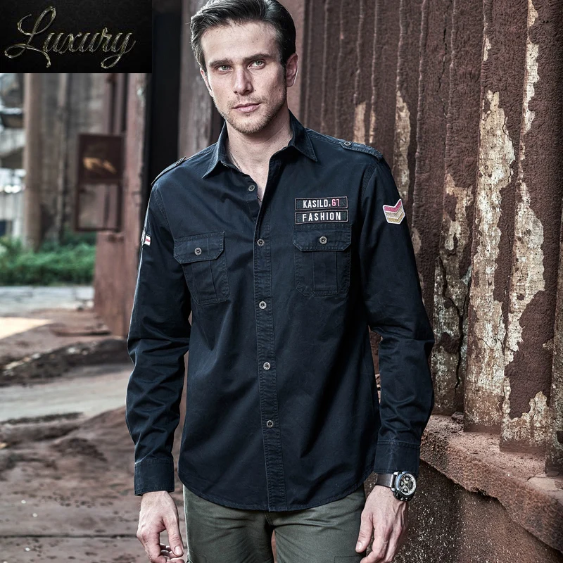 Clothes Shirts Bomber Men Military Style Work Air Force Pilot Cargo Airborne Clothing Long Sleeved Male smile