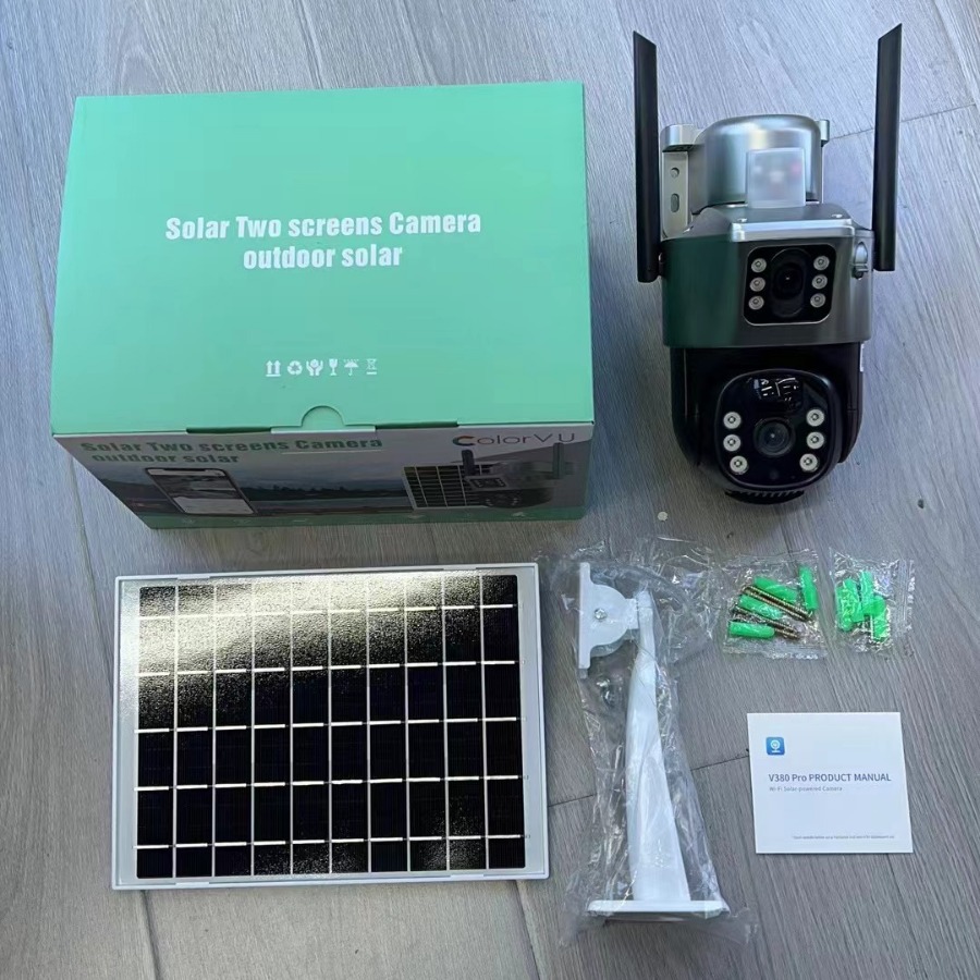 By sea shipping Two Screen with Solar Wall Lights Panel WiFi Outdoor Waterproof Camera Rechargeable Power 1080P Night Vision PIR Cloud Security Cam