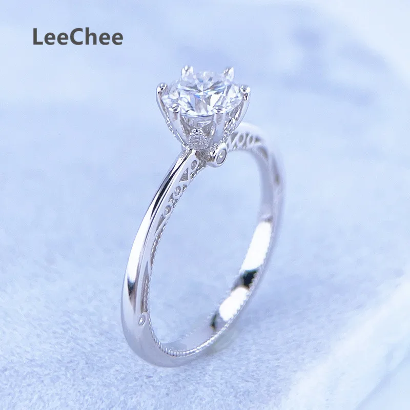 Ring Moissanite 1CT 2CT Lab Dia with Certificate 6.5MM 8MM Fine Jewelry Real Sterling Sier for Women Anniversary Gift smile