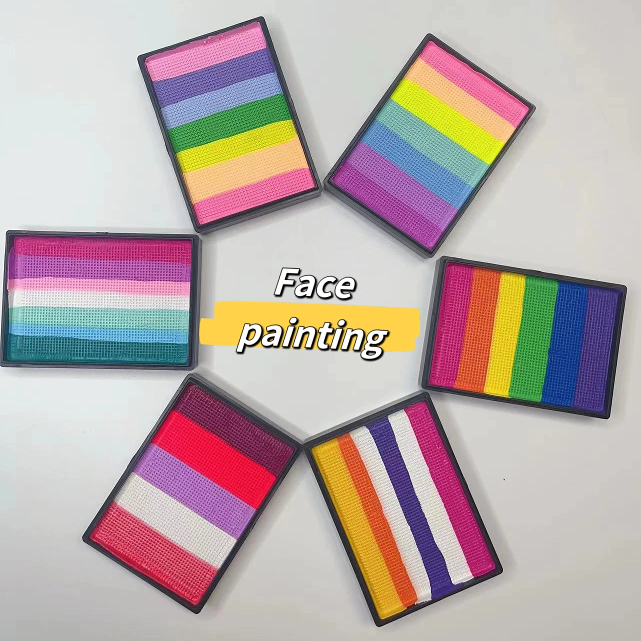 b g Rainbow Split Cake Wholesale Pastel Water Activated Eyeliner Face Painting Body Art Paint Holiday Make Up free sponge
