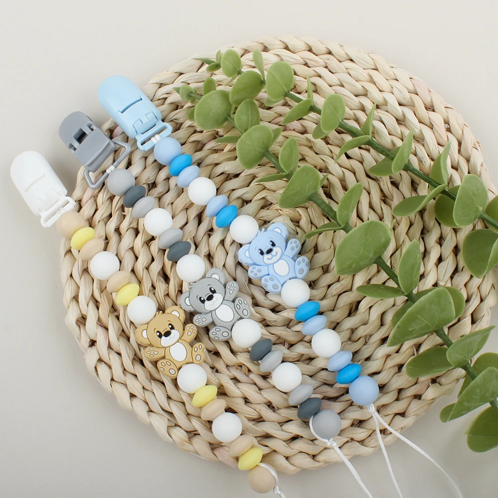 Clips Chian Baby Pacifier Bear Silicone Beads Anti-Lost Nipple Holder Baby Teething Dummy Holder Baby Chew Gift Accessories smile