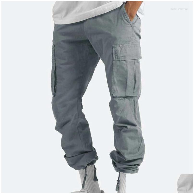 Mens Pants Mem Mti-Pockets Spring Summer Cargo Men Streetwear Zipper Leg Skinny Work Joggers Cotton Casual Trousers Drop Delivery Appa Otqy5