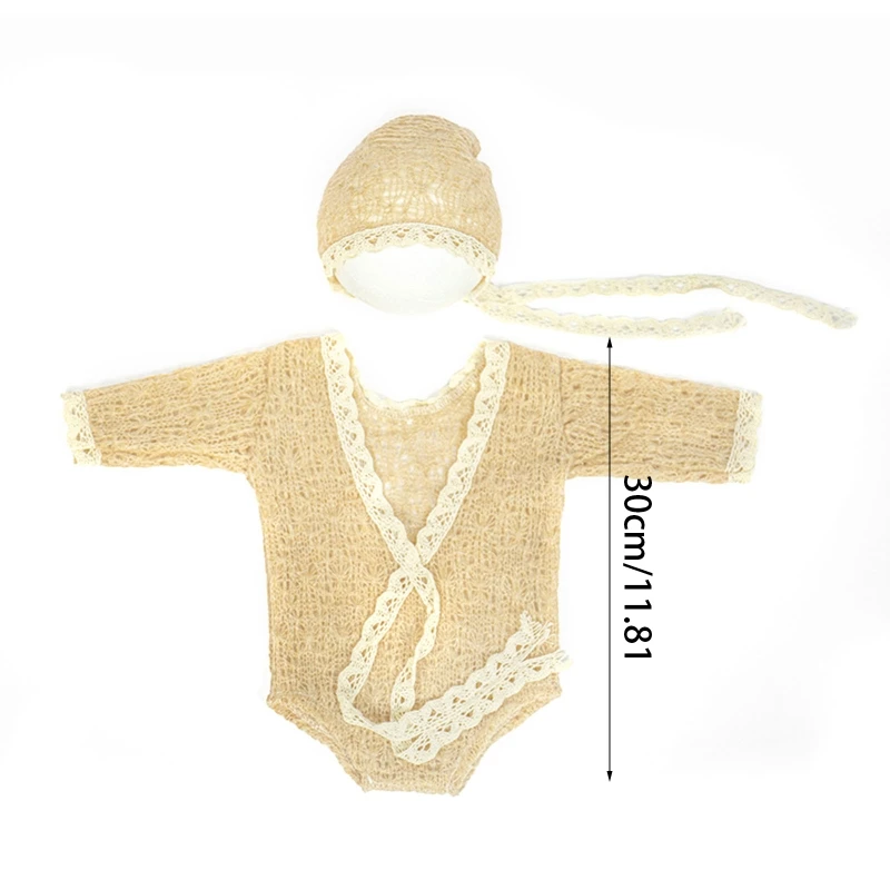 2pcs/set Newborn Photography new Props Outfit Baby Photo Shooting Props with Turban Hat Pillow Jumpsuits Mohair Costume 2025 for Boy Girl