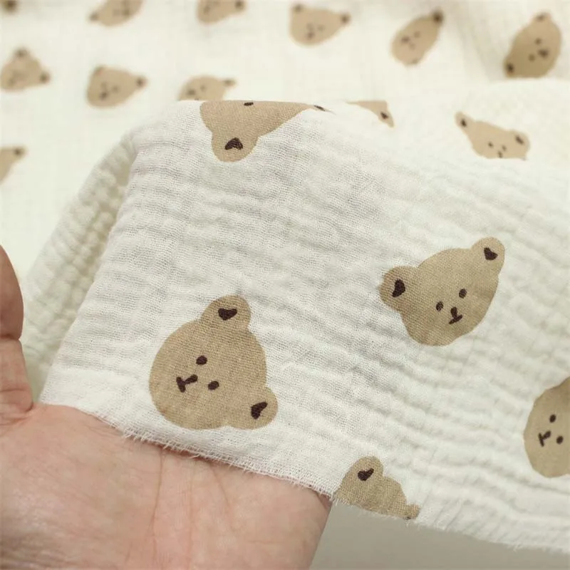 and Korea Japan South Bear Double Gauze Crepe Embroidered Baby Clothes Quilt Fabric telas por metro tissus100*135cm smile tissus100*135cm