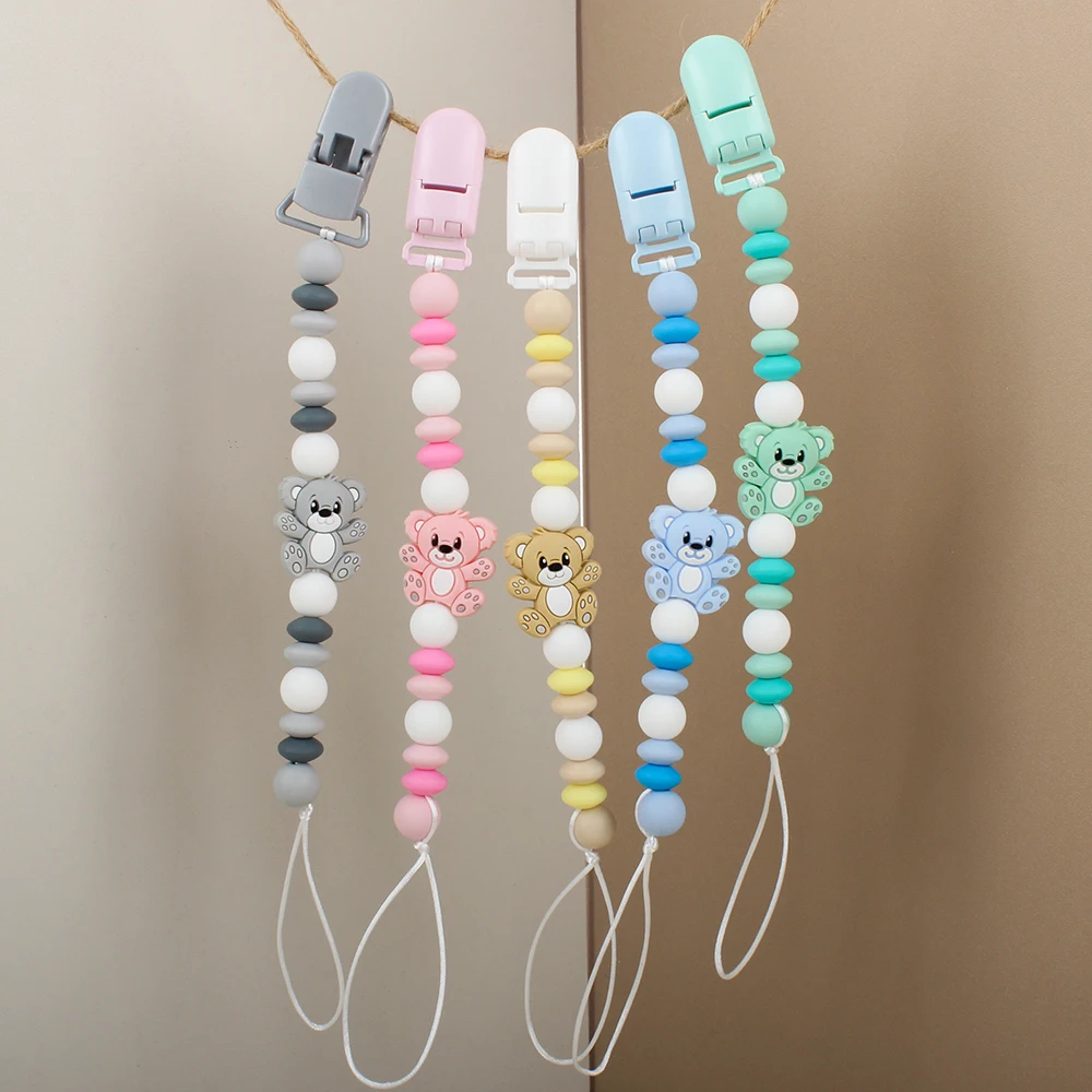 Clips Chian Baby Pacifier Bear Silicone Beads Anti-Lost Nipple Holder Baby Teething Dummy Holder Baby Chew Gift Accessories smile