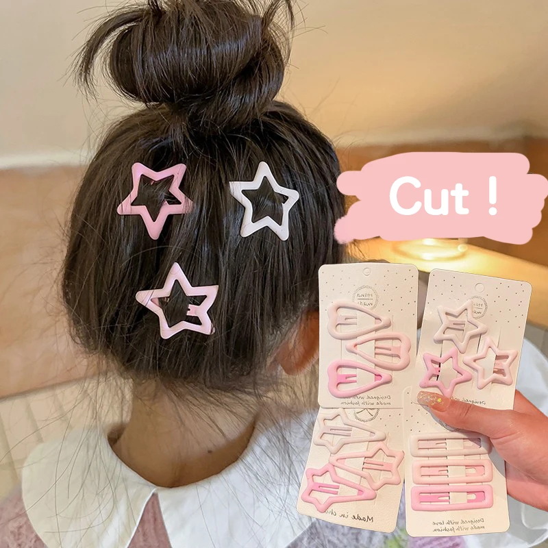 Hairpins Children 3Pcs Girls Pink Star Bb Hair Clips Pin Mini Korean Style Frosted Candy Color ddmysmile Kid Snap Ornaments Accessories Smile
