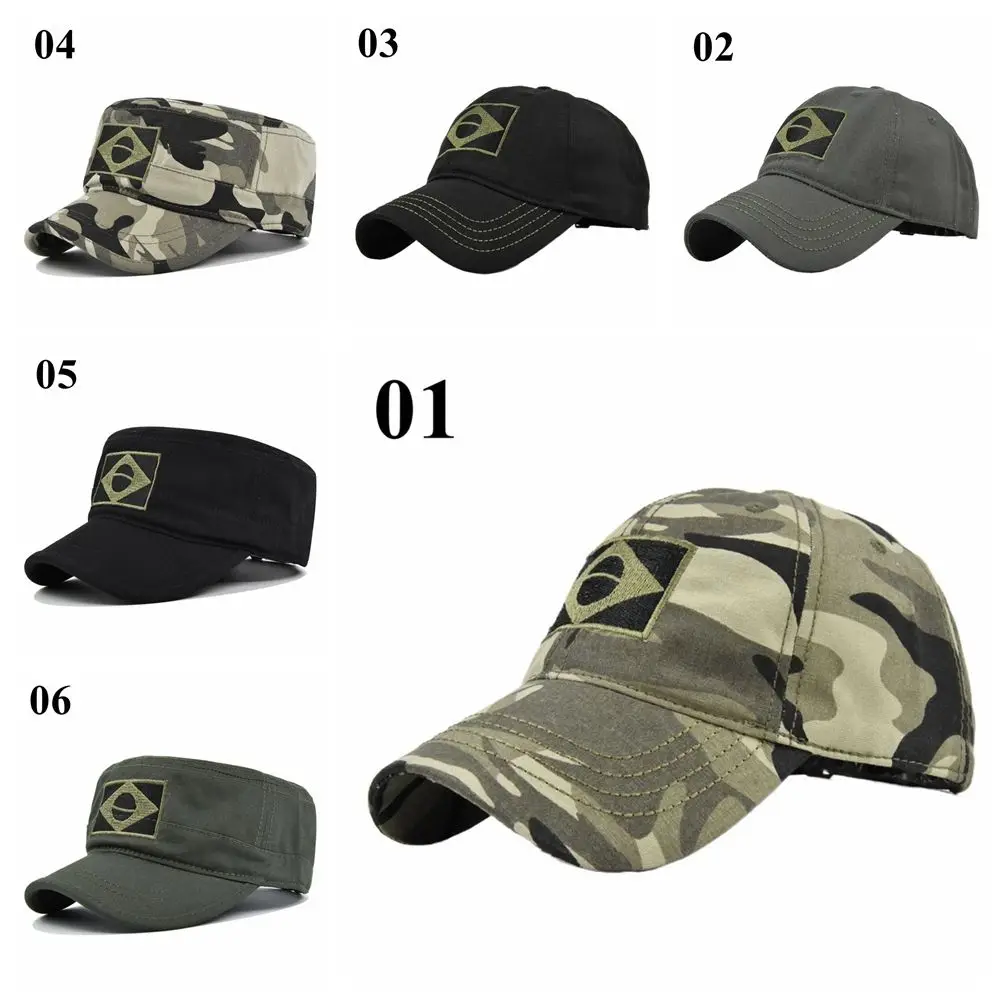Hat ddmysmile Sports Dad Hat Hunting Hat Embroidered Baseball Cap Brazil Flag Army Camouflage Smile