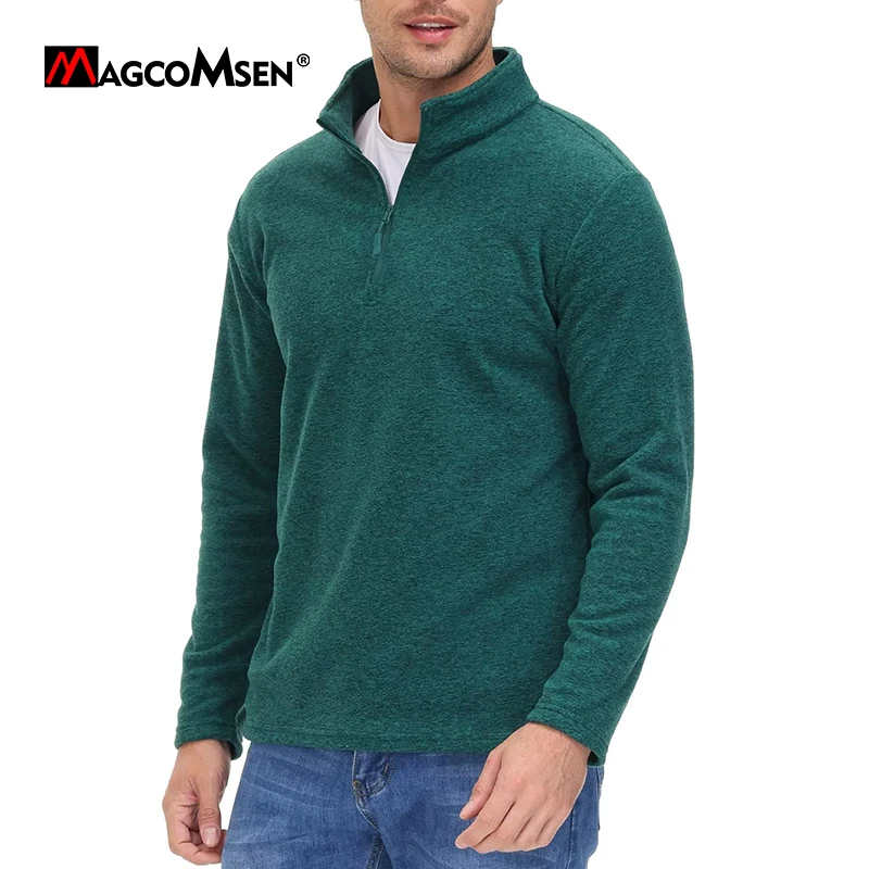 Men's Sleeve MAGCOMSEN Long Fleece T-Shirt 1/4 Zip ddmysmile Stand Collar Pullover Tops Spring Windproof Warmth Hiking Workout Sweatshirts Smile