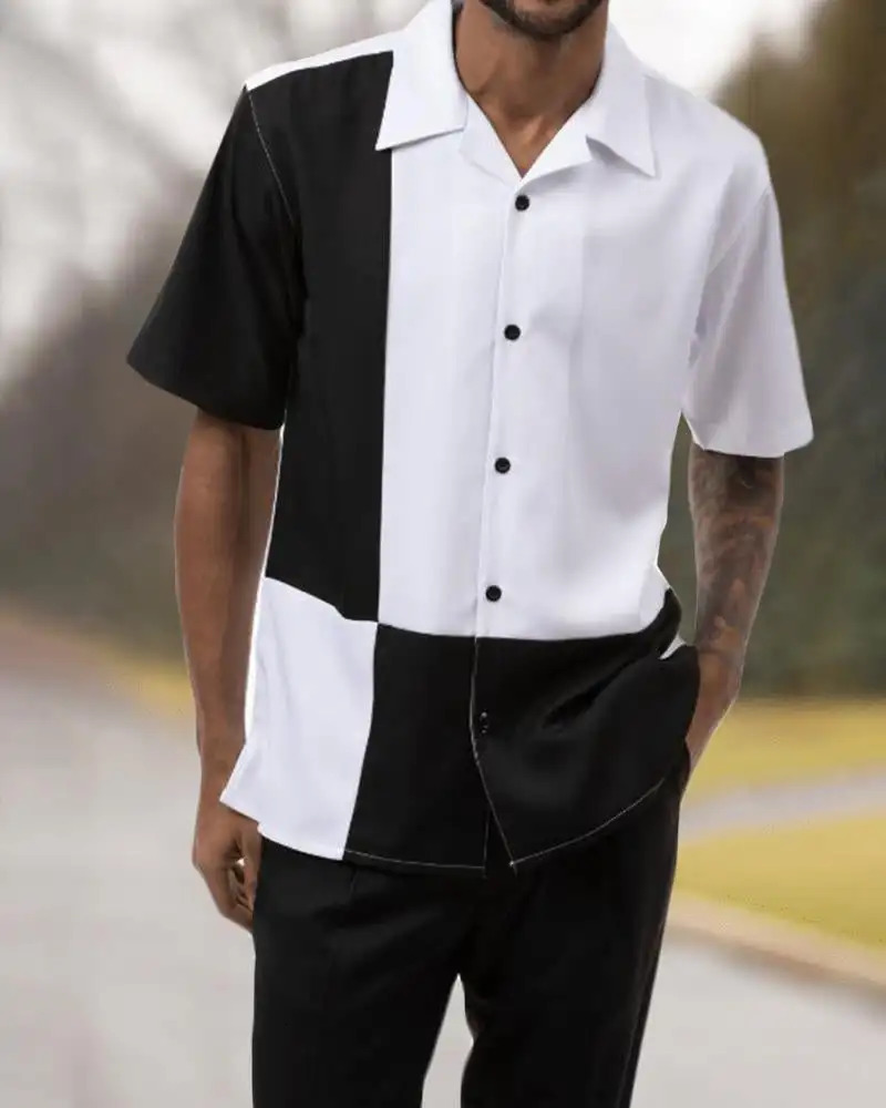Mens suit mens short-sleeved shirtsuit pants two-piece street outdoor leisure walking suit summer mens travel suit 240517