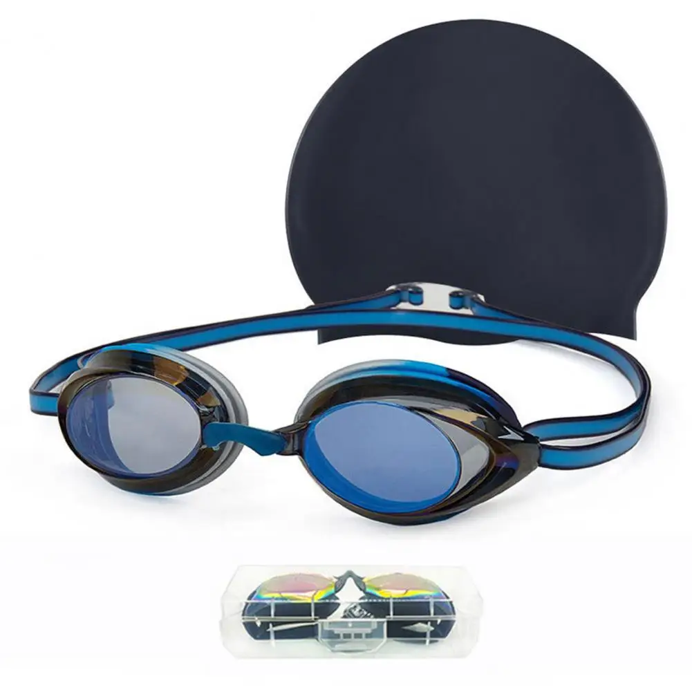 Goggles 2Pcs/Set Universal Snorkeling Waterproof Comfortable Wearing Diving Goggles No Leaking Silicone Swimming Hat smile