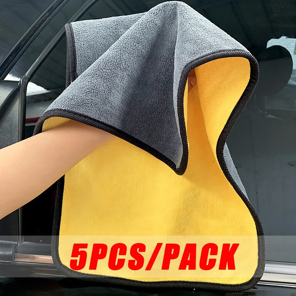new 5/1Pcs Microfiber Car 2025 Wash Towels Thicken Absorbent Soft Drying Cloth Multi-purpose Kitchen Washing Rag Household Cleaning Cloth