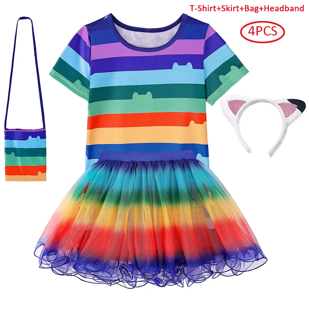 Gabby Dollhouse T-Shirt+Skirt+Bag Sets Children Summer Girls Gabby Cats Carnival Cosplay Costume Birthday Party Clothes 4-10 Y
