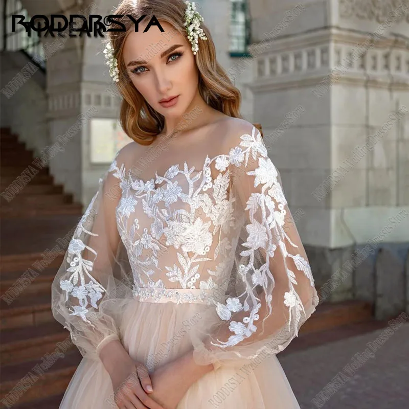 2023 Sweetheart Tulle RODDRSYA Champagne Wedding Dresses Elegant Puff Sleeve Boho Bridal Gown Romantic Lace Appliques Bride Part smile