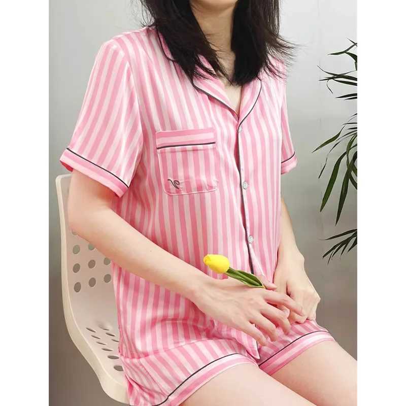 Women S Sexy Sleepwear Women S Pamas Set Spring And Autumn Two-piece Set Printed Striped Sleepwear Synthetic Silk Satin Sleepwear Short Sleepwear