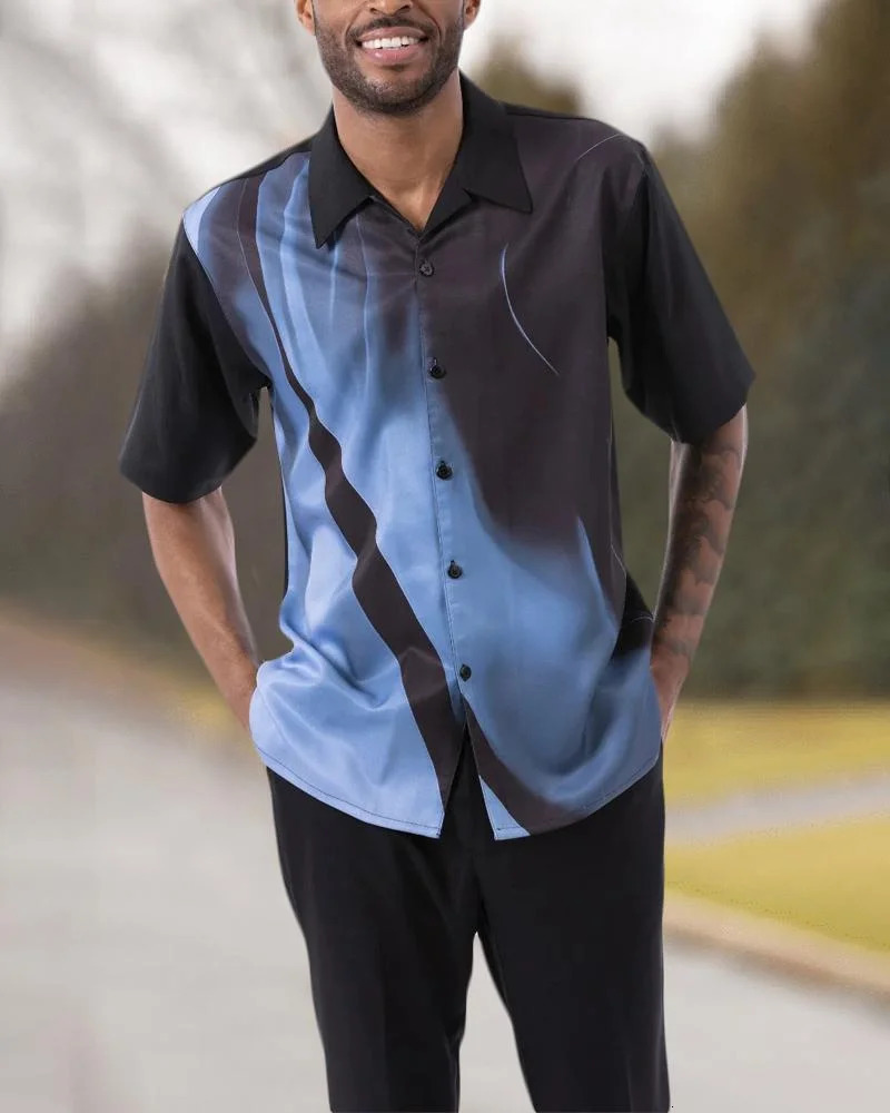 Mens suit mens short-sleeved shirtsuit pants two-piece street outdoor leisure walking suit summer mens travel suit 240517
