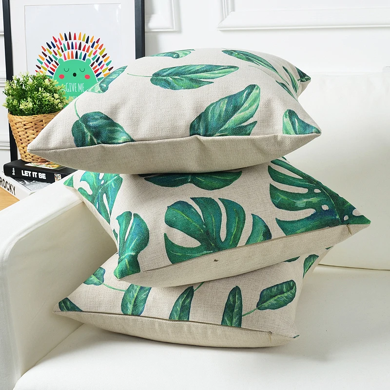 Plants Banana Green Tropical Leaves Pillow Cover Home Decorative Leaf Pillows Pillowcase Office Sofa Cushion smile