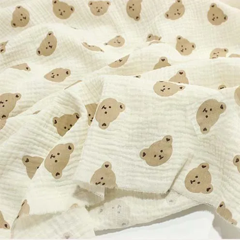 and Korea Japan South Bear Double Gauze Crepe Embroidered Baby Clothes Quilt Fabric telas por metro tissus100*135cm smile tissus100*135cm