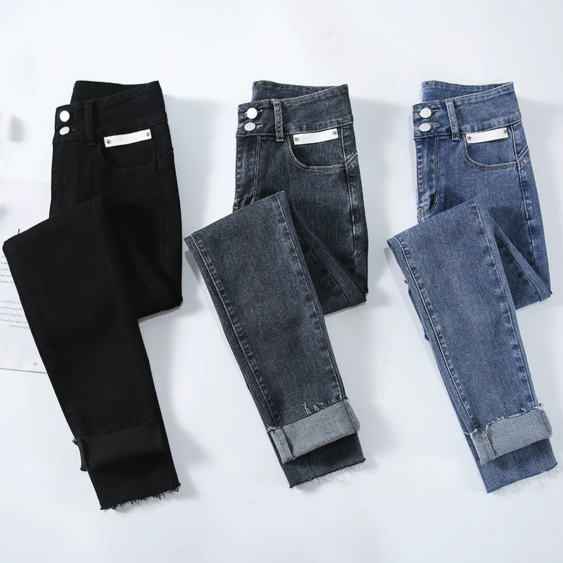 Skinny Plus Stretch Size Jeans For Woman High Waist Pencil Pants Vintage Slim Denim Pants New Female Autumn Ankle Trousers smile