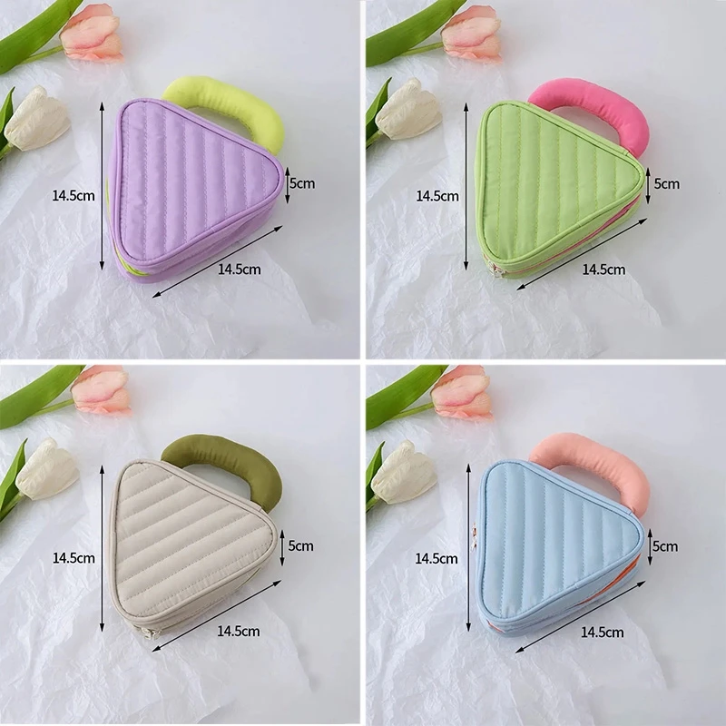 Ins Cosmetic Bag Creative Triangles Makeup Bag Mini Travel Cosmetic Bags Portable Handheld Makeup Pouch Candy Color Storage Bags