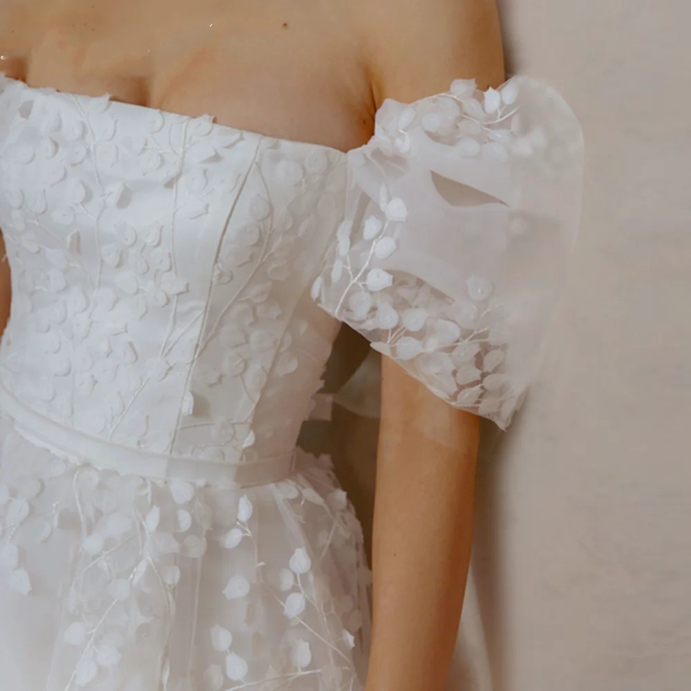 2024 Lace Mini Short Wedding Dresses Lace Up Puffy Puff Sleeves Square Neck Bridal Party Gowns A Line Backless Vestido de Novia Customed