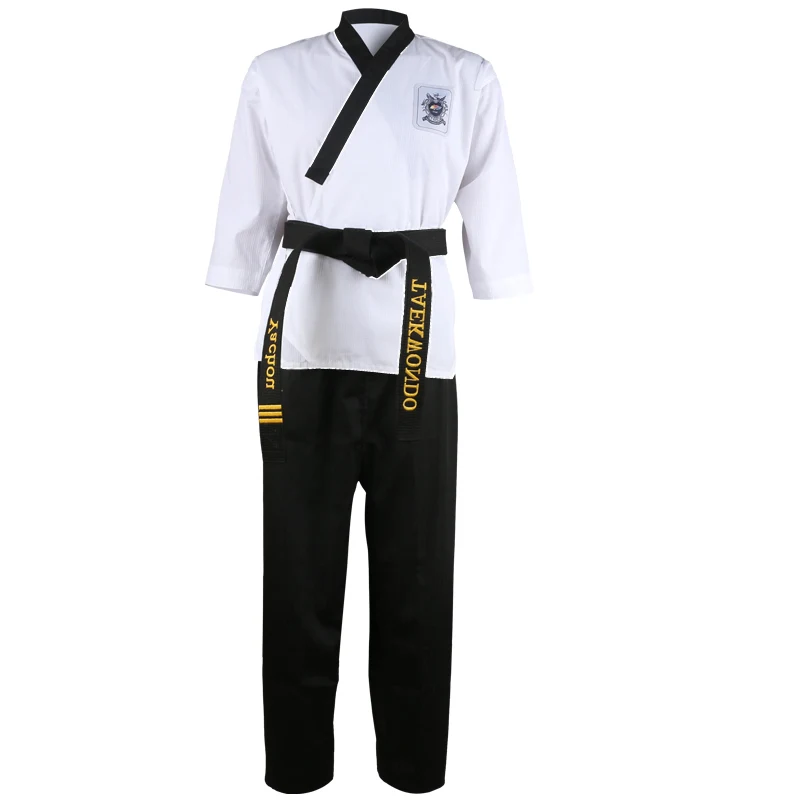 High quality black taekwondo uniform training taekwondo suits embroidery uniforms size 160-190cm smile