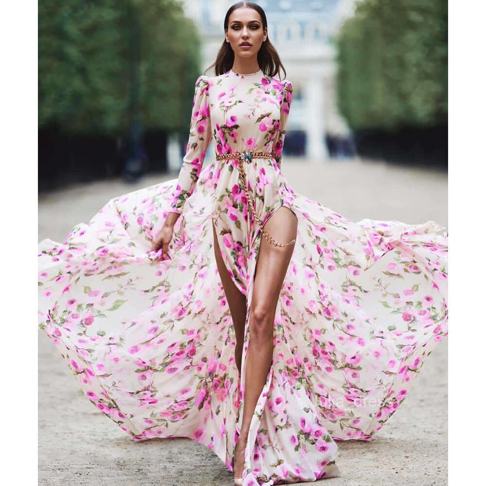New Womens Printed Large Hem Dress With Slit Fashion Long Skirt Beach Skirt
