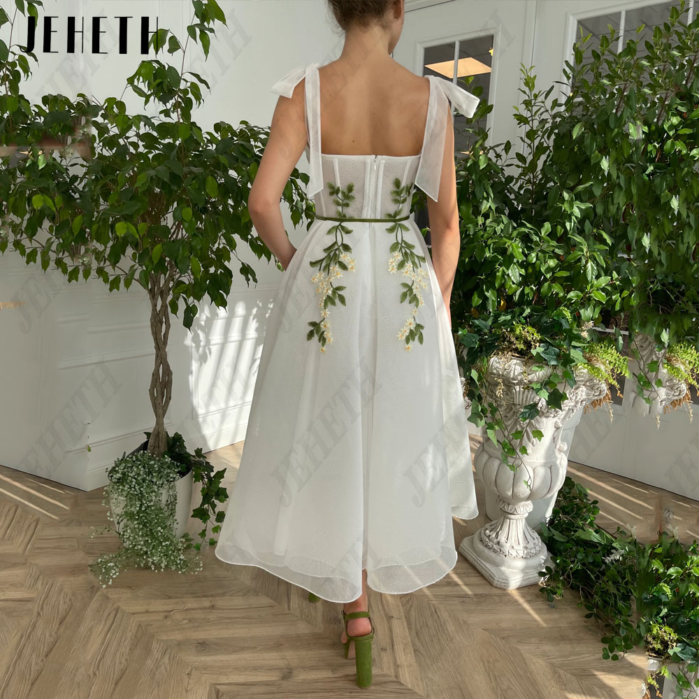 JEHETH Sweetheart Flowers Prom Dress Spaghetti Straps A-Line Vestido De Noiva new Tulle Lace Backless Ankle-Length 2025 Party Gowns