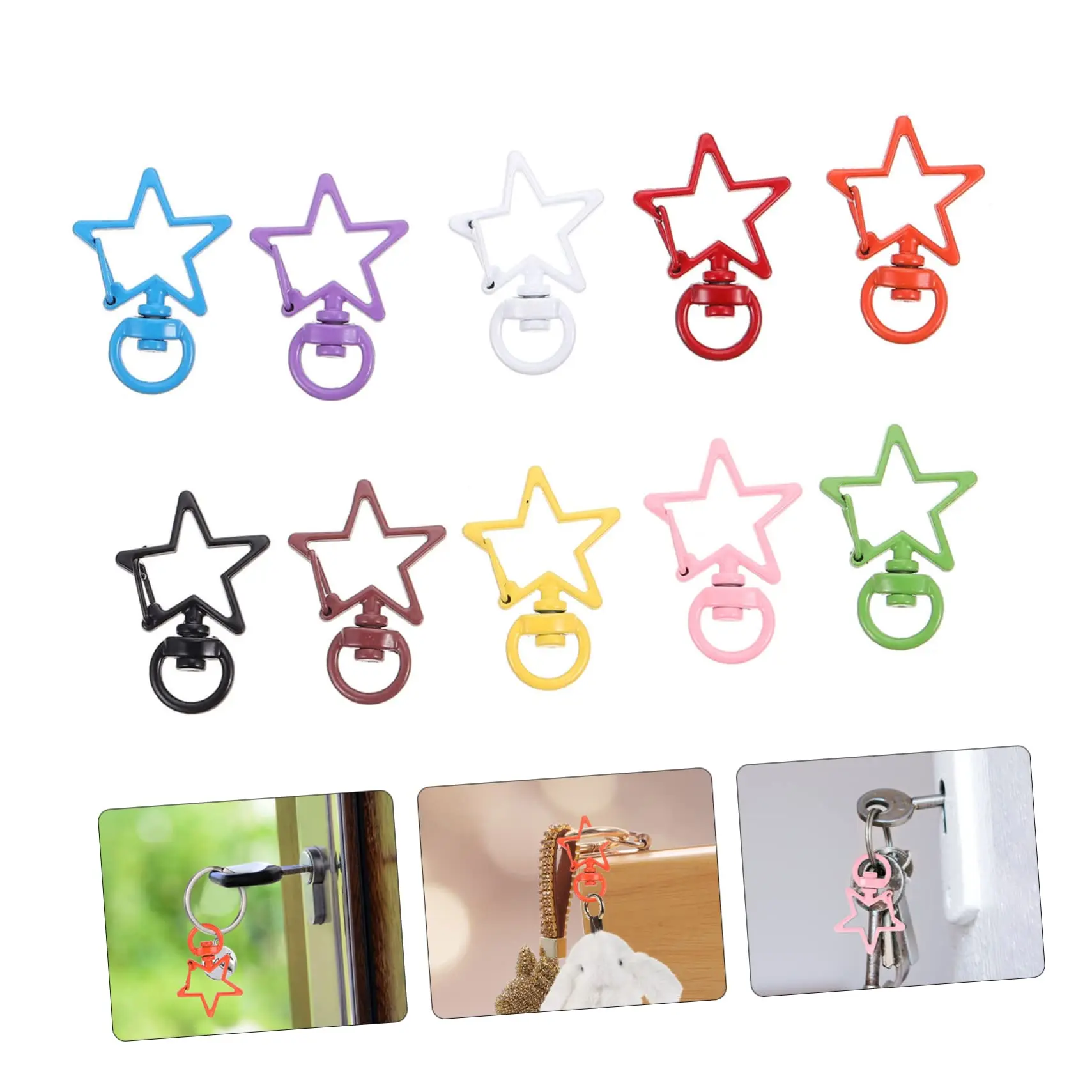 Star Shape Colorful 1/10PCS Keychains Lobster Clasps Hooks Key Chain Key Rings Spring Buckle for DIY Jewelry Accessories Finding smile